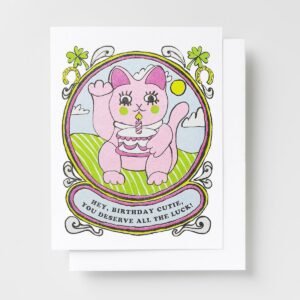 Bday Cutie Lucky You Were Born  - Risograph Card